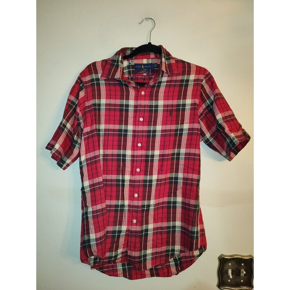 Women's Ralph Lauren Performance Flanel Christmas Red Plaid Button Shirt Size S